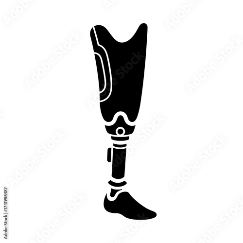 Prosthetic leg for walking black and white image medical equipment.