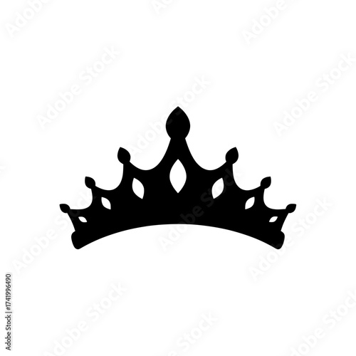 Elegant black crown silhouette on white background symbol of royalty and power.