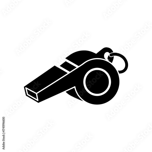 Black and white whistle icon isolated on white background.