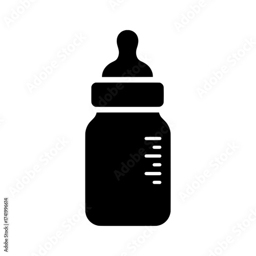 Baby bottle with nipple black silhouette white background feeding.