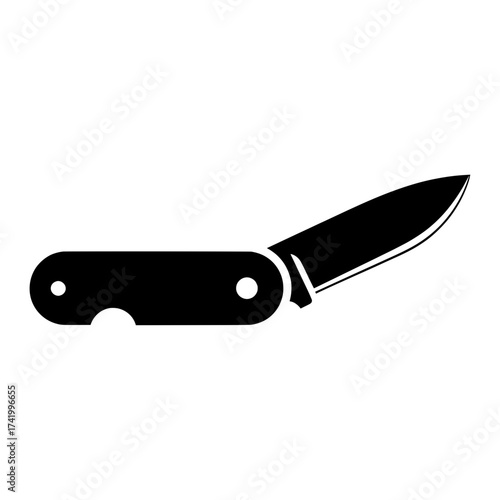 Black silhouette of an open folding knife a versatile utility tool.