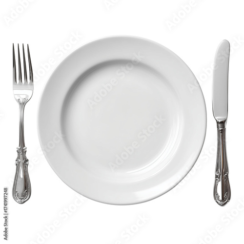 plate and cutlery isolated on transparent background, Clipart png
