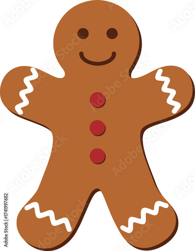 Festive gingerbread man illustration with icing details on transparent background silhouette