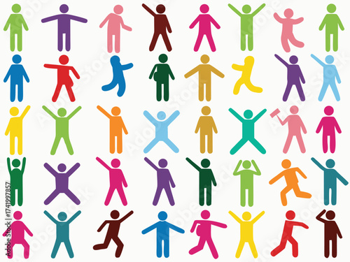 Set of active human pictogram in different colors illustrated

