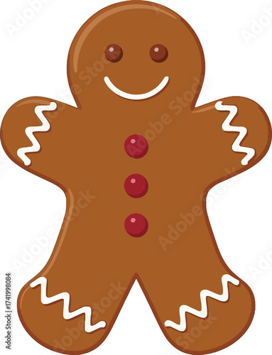 Cute gingerbread man cookie illustration with a smiling face on transparent background silhouette