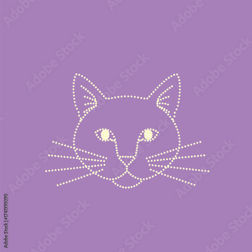 Stylized cat face created with dotted lines on a soft purple emphasizing minimalistic design