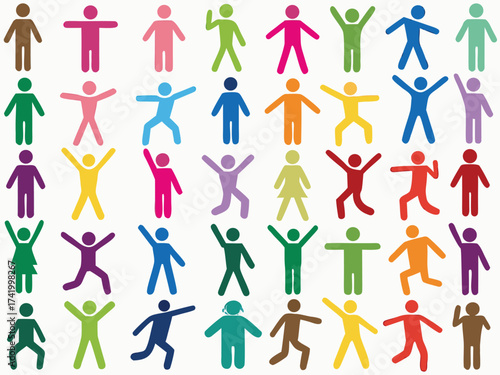 Set of active human pictogram in different colors illustrated

