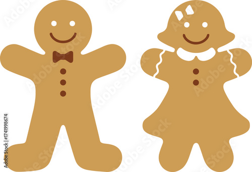 Adorable gingerbread couple illustration design with festive details on transparent background silhouette