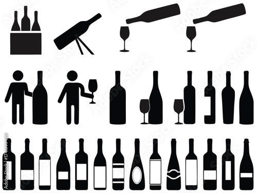 People with wine bottles illustrated on white

