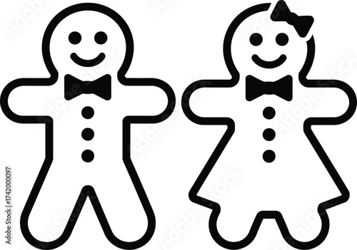 Two gingerbread people icons a boy and a girl on transparent background silhouette