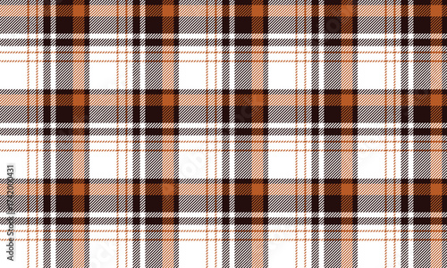This seamless plaid pattern, in white, brown, and orange, gives off a warm, classic feel. It's perfect for designing clothes like skirts, pants, shirts, and jackets. It's simple yet unique.