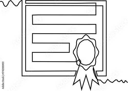 Certificate with badge continuous one line drawing minimalism design.