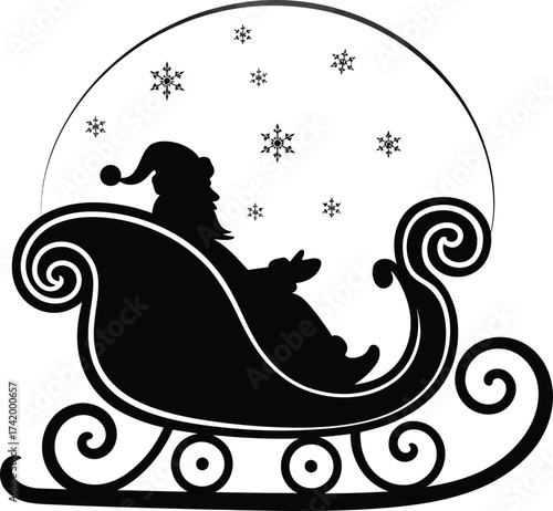 Festive santa claus sleigh ride design element on transparent background silhouette