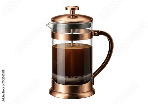 Wallpaper Mural Copper French press with coffee isolated on transparent background, plunger coffee maker for brewing fresh coffee Torontodigital.ca