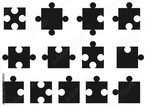 Set of puzzle pieces illustrated on white background

