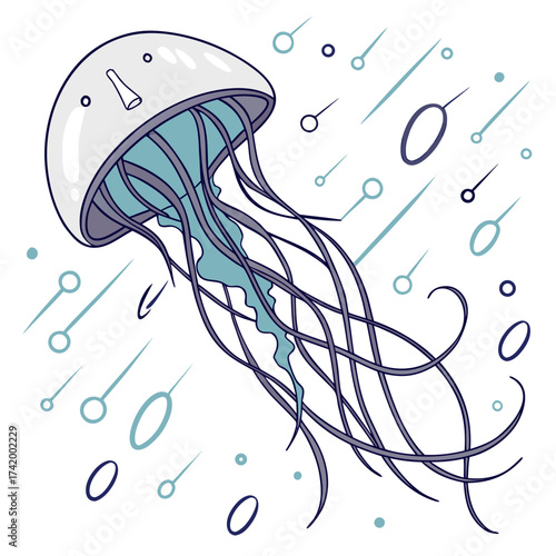 Stylized Jellyfish Illustration with Geometric Accents