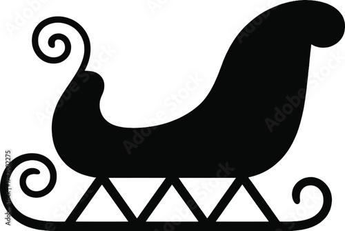 Black sleigh graphic with decorative swirls perfect for winter themes on transparent background silhouette