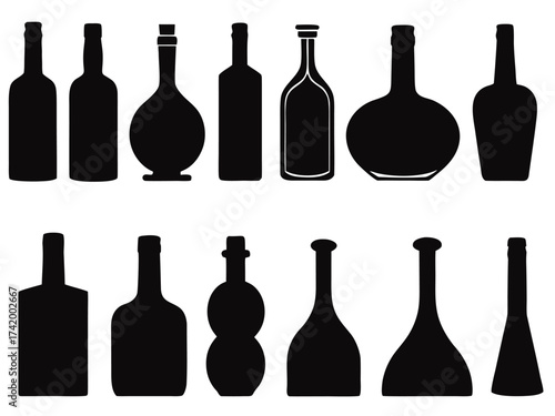 Set of bottles illustrated on white background

