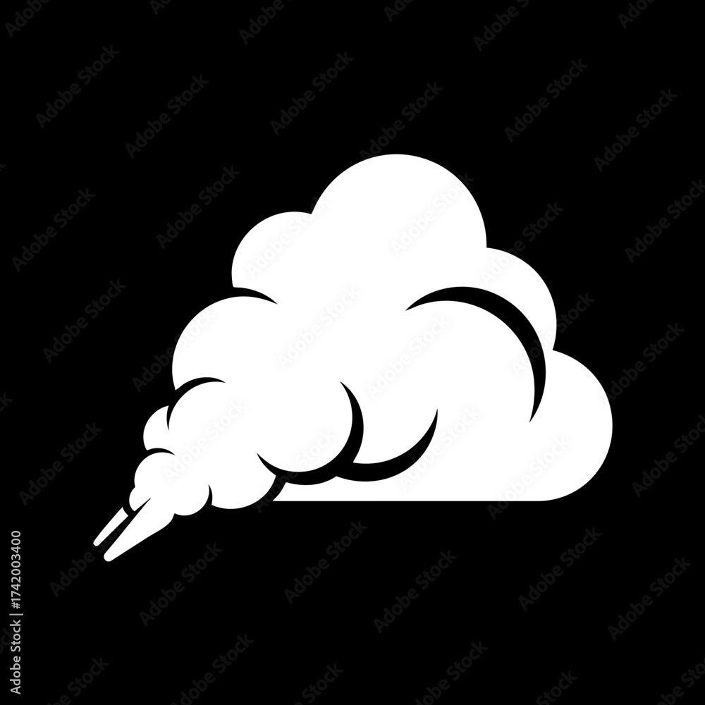 Naklejka premium Stylized white smoke cloud or steam puff vector illustration on black background.