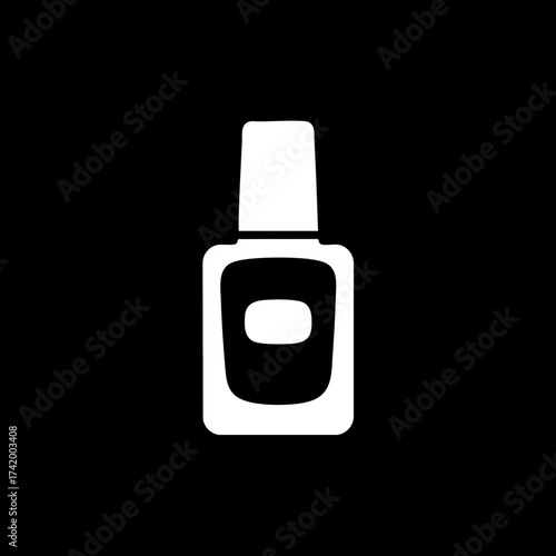 Minimalist white silhouette of a nail polish bottle icon on black background 1.