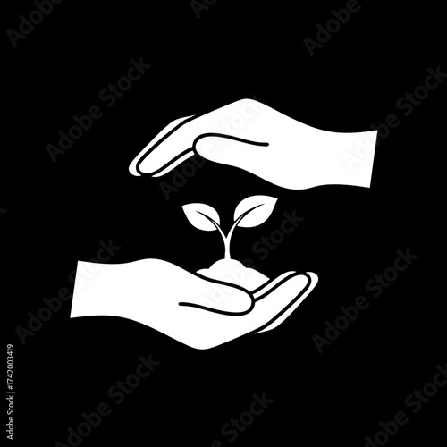 Hands protecting a young plant seedling symbolizing growth and environmental care.