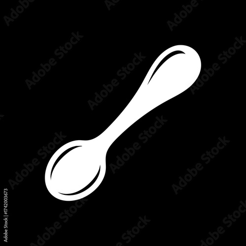 Simple White Silhouette of a Spoon on a Black Background.