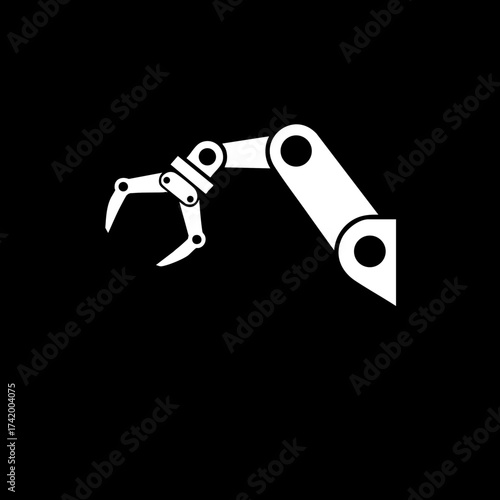 Industrial robotic arm with mechanical gripper representing automation technology.