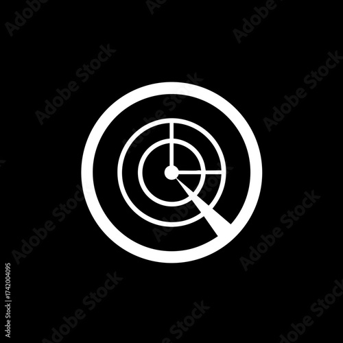 Radar Sonar Screen Icon with Sweeping Signal Beam Technology Graphic.