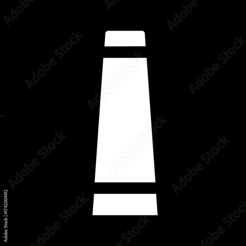 Minimalist white tube icon graphic illustration on black background.