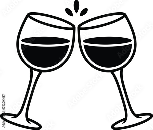 Toasting Wine Glasses Symbolizing Celebration and Good Times Minimalist Graphic