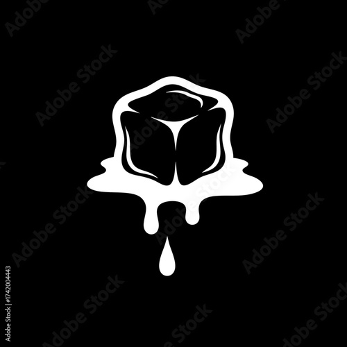 Melting ice cube with water dripping simple graphic illustration.