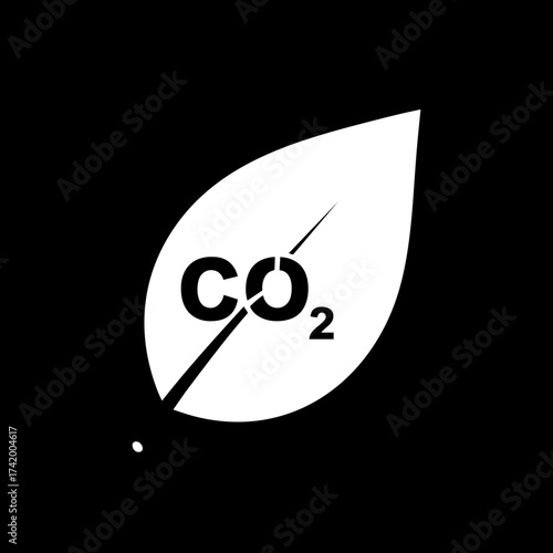White leaf with CO2 symbol representing carbon footprint and environmental sustainability concept.