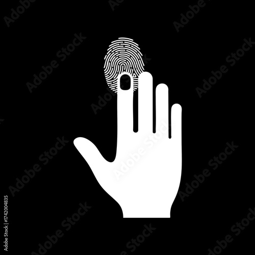 Fingerprint on index finger of a white hand biometric identification.