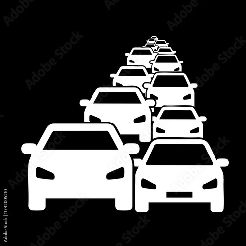 White cars in a line symbolizing traffic or a convoy.