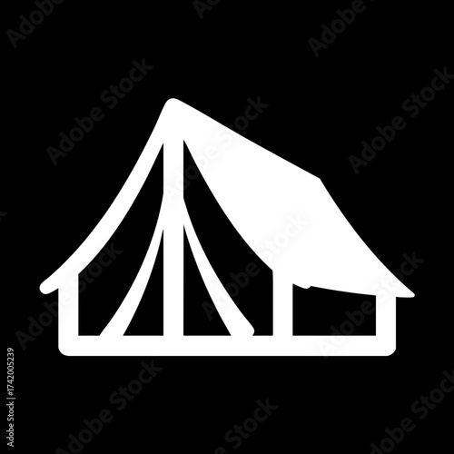 Simple white tent icon for camping and outdoor adventures.
