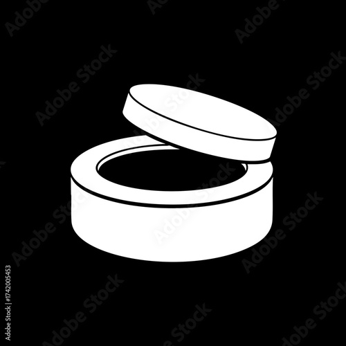Simple line art of an open round container with a detached lid.