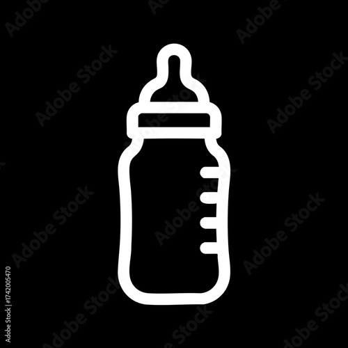 Simple white outline icon of a baby feeding bottle for infant care.