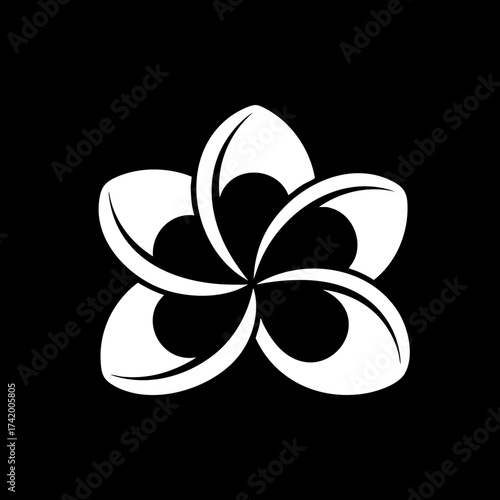Stylized white fivepetal flower illustration on black background.