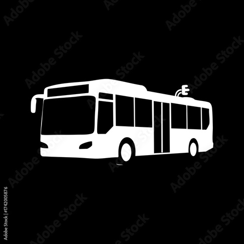 White silhouette of a modern electric bus or trolleybus for public transportation icon.