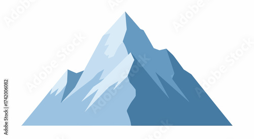A simplified triangular mountain with varying shades of blue suggesting snow and rock formations