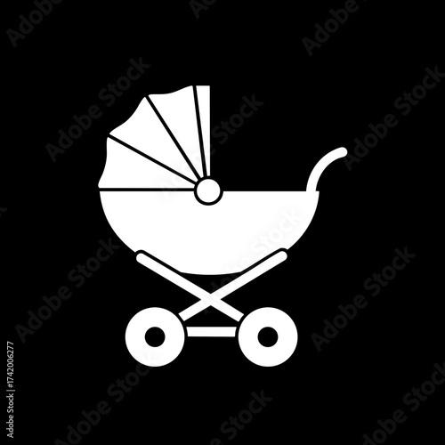 Classic baby carriage silhouette icon for newborn transport.