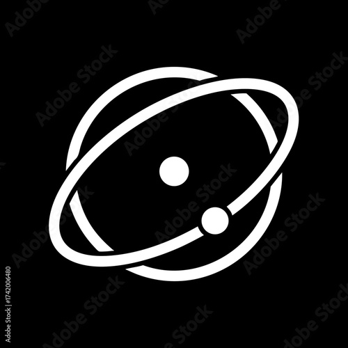 Minimalist atom icon with orbiting electrons.
