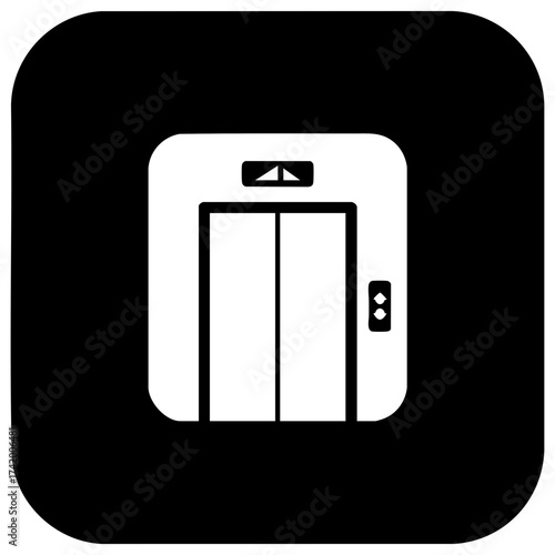 Simple black and white elevator icon with up down arrows and call buttons.
