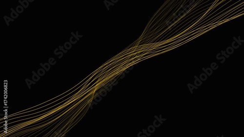Elegant golden abstract flowing lines on a dark background, creating a dynamic and sophisticated visual effect for modern designs and presentations