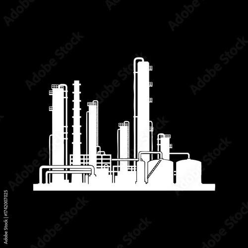 Industrial refinery plant silhouette vector illustration.