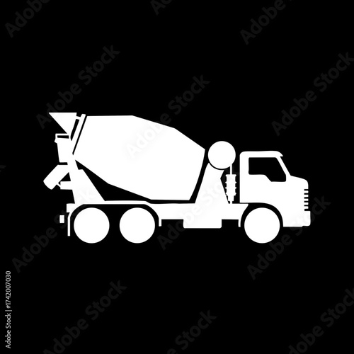 Concrete mixer truck silhouette icon for construction and industrial projects.