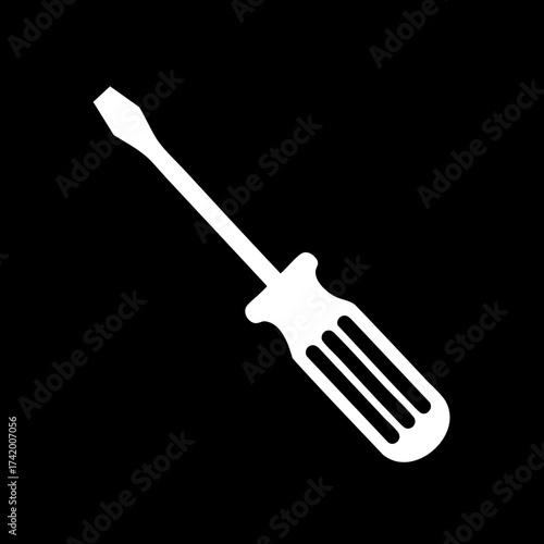 White flat head screwdriver icon for repair maintenance and construction work.