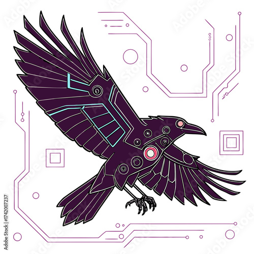 Cybernetic Raven Futuristic Avian with Technological Enhancements