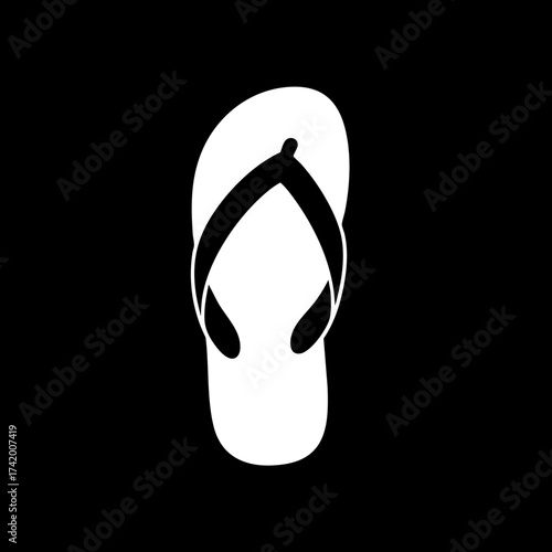Single white flipflop on a black background minimalist graphic illustration.