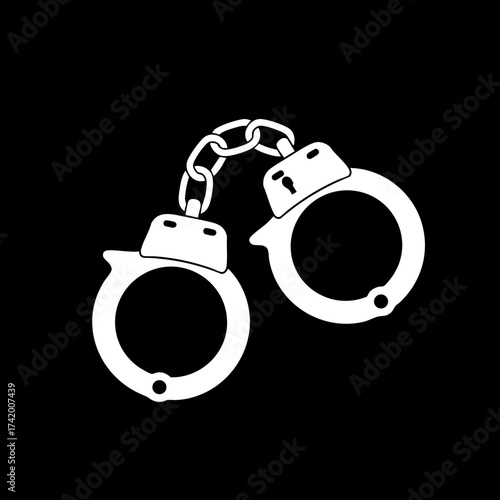 White Handcuffs Icon on Black Background Symbol of Law and Order.